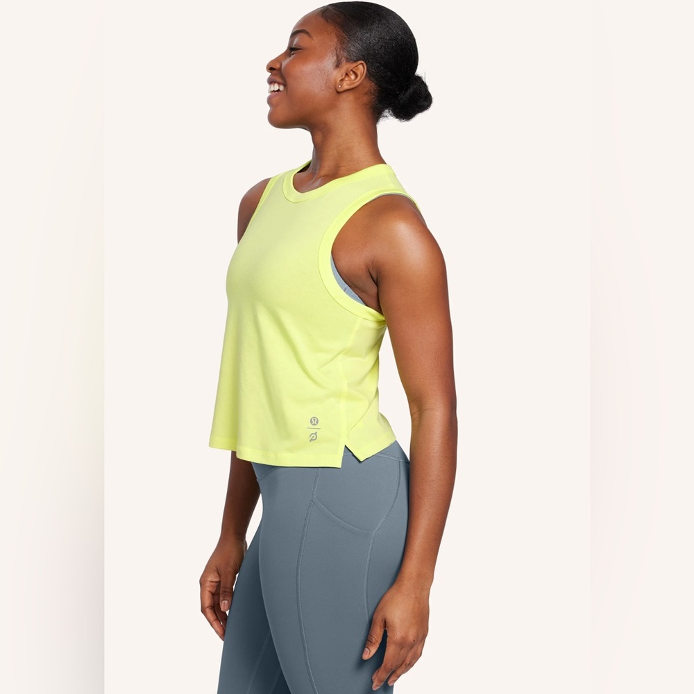 EUC Lululemon x Peloton Classic Fit Cotton Blend Crop Tank in Yellow Size Small